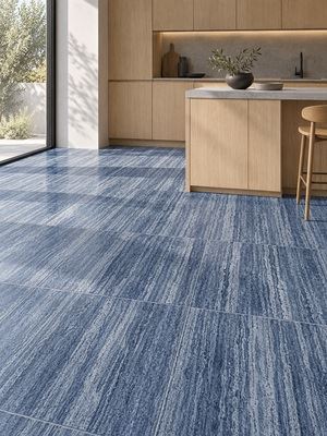 Blue Grey Mineral Stripe Travertine Tile