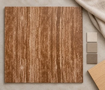Copper Brown Veined Travertine Effect Tile